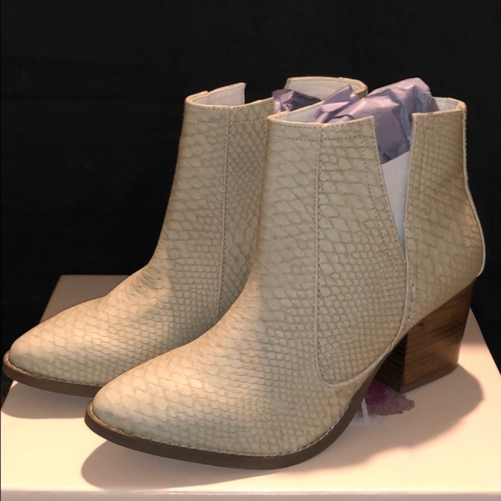 Not Rated Cream Snakeskin Ankle Boots